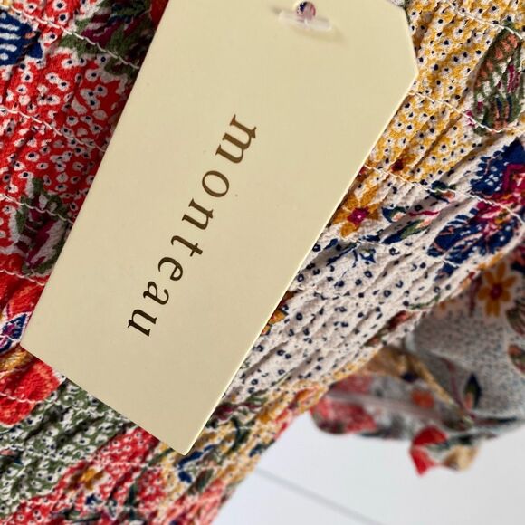 Orange and Red Puff Sleeve Smocked Blouse - Picture 7 of 8